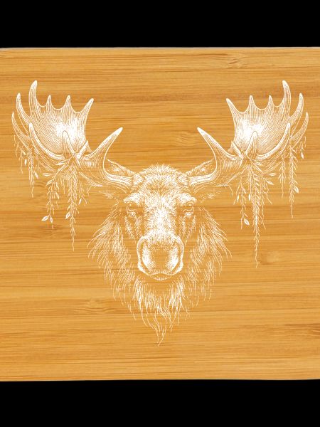 Elk head with moss branches