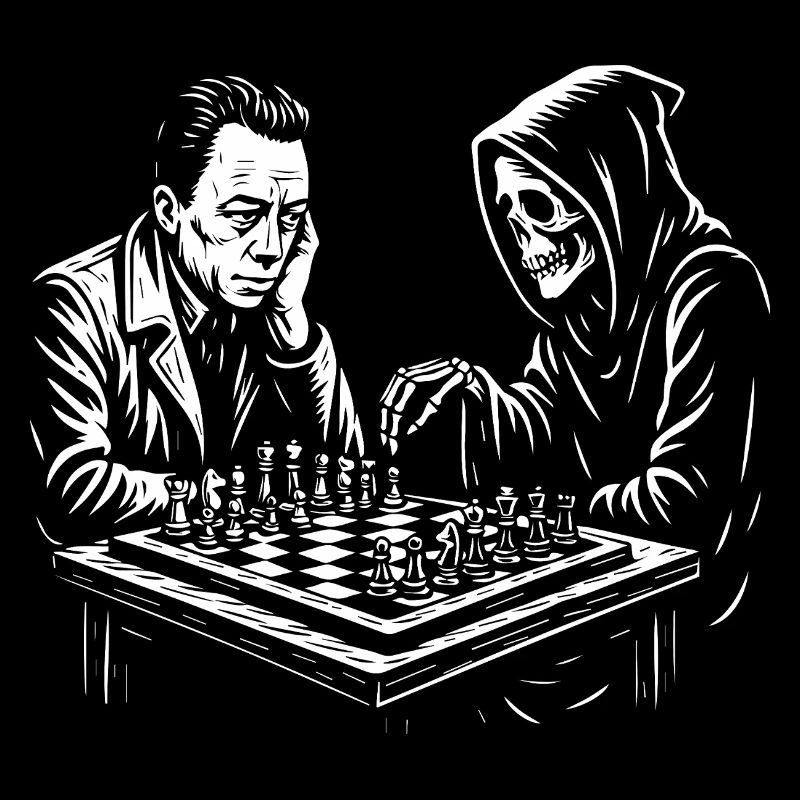 Albert Camus spielt Schach mit Sensenmann