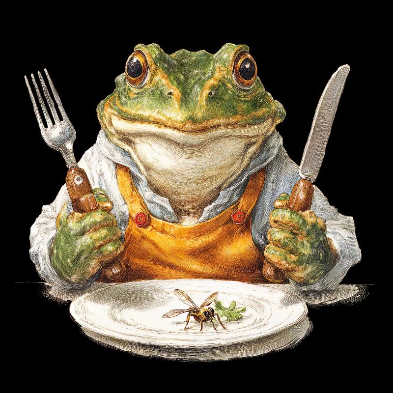 Cuisinier grenouille avec fourchette et couteau