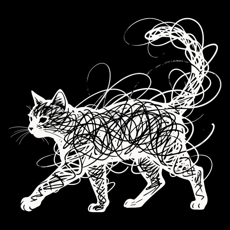 Minimalistisches Scribble Katze Line Art Japanisch
