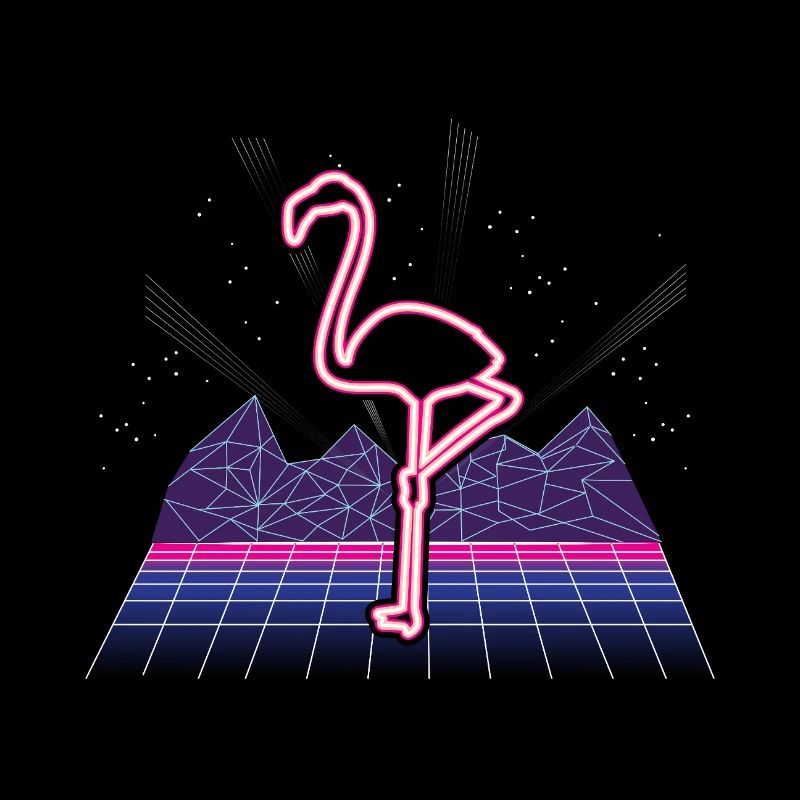 80s Synthwave Neon Flamingo Retro