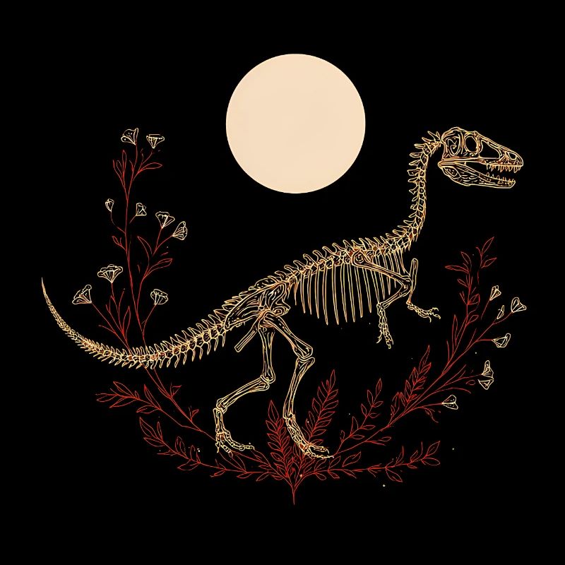 Boho T-Rex Skeleton with Moon & Floral Lines