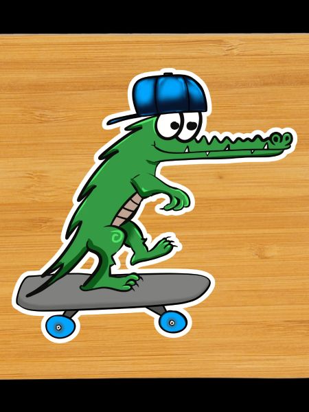 Crocodile with skateboard and cap