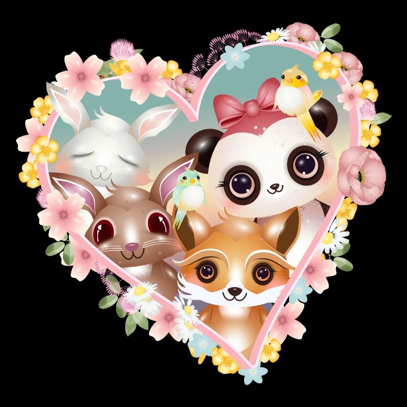 Animaux mignons comme un portrait dans le cadre de fleurs de cœur