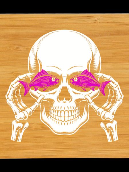 Skull and crossbones with fish