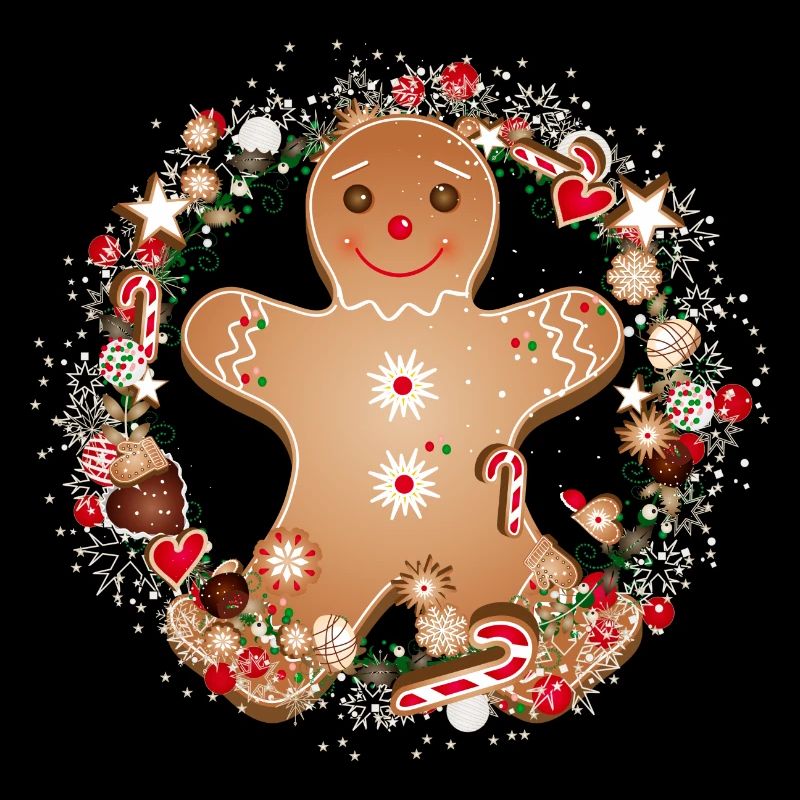 cheerful gingerbread man in the cookie wreath