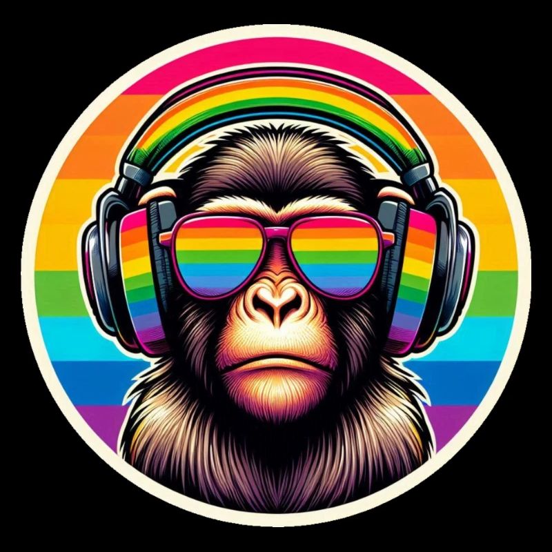 Affe Kopfhörer Brille Regenbogen bunt