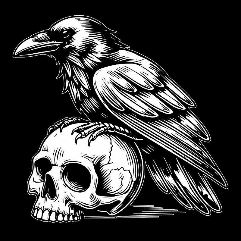Corbeau sur crâne