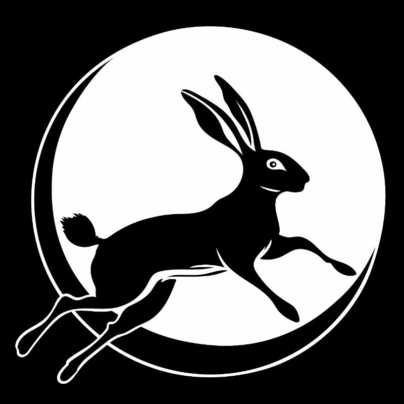 Bunny jumping with crescent moon Easter Ostara