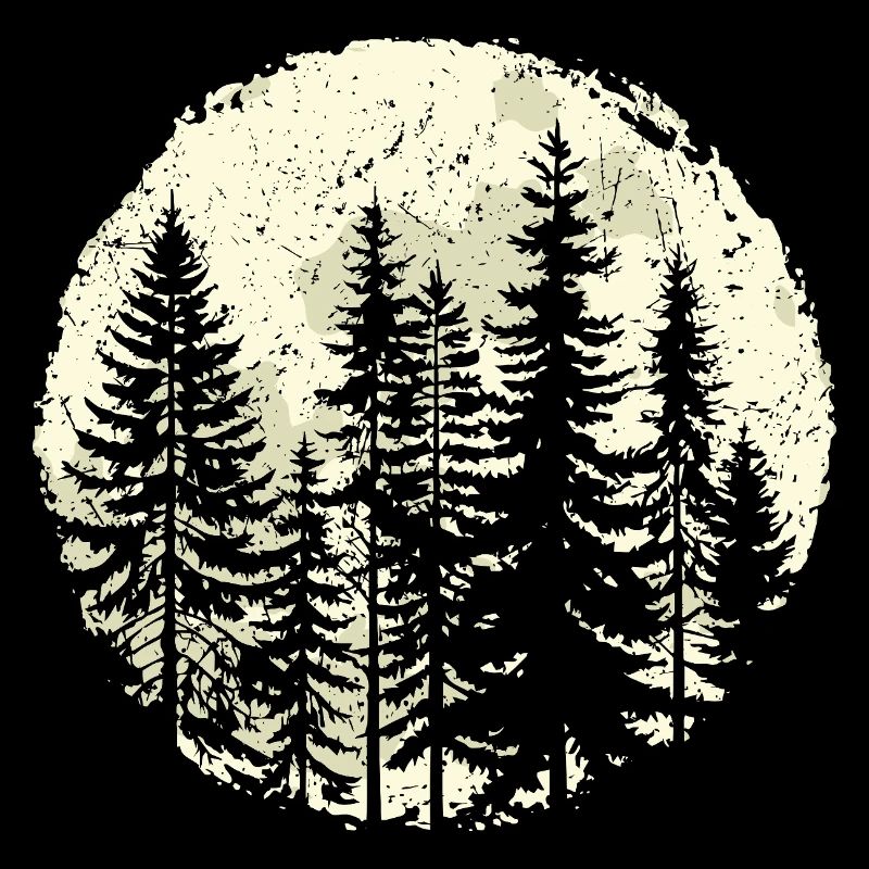 Night Forest Silhouette with Full Moon
