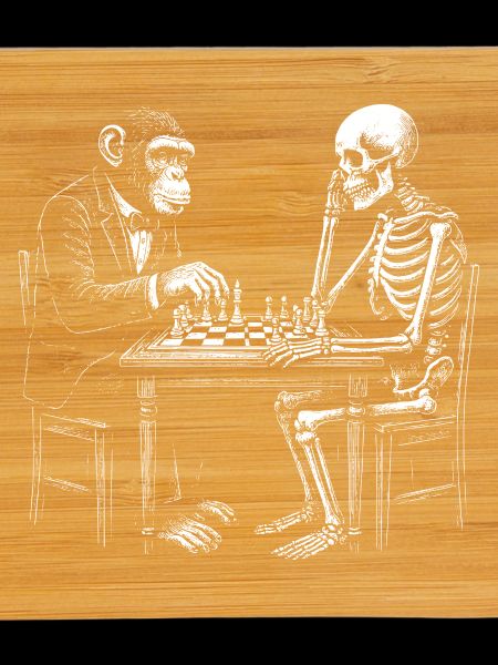 Skeleton and monkey plays chess