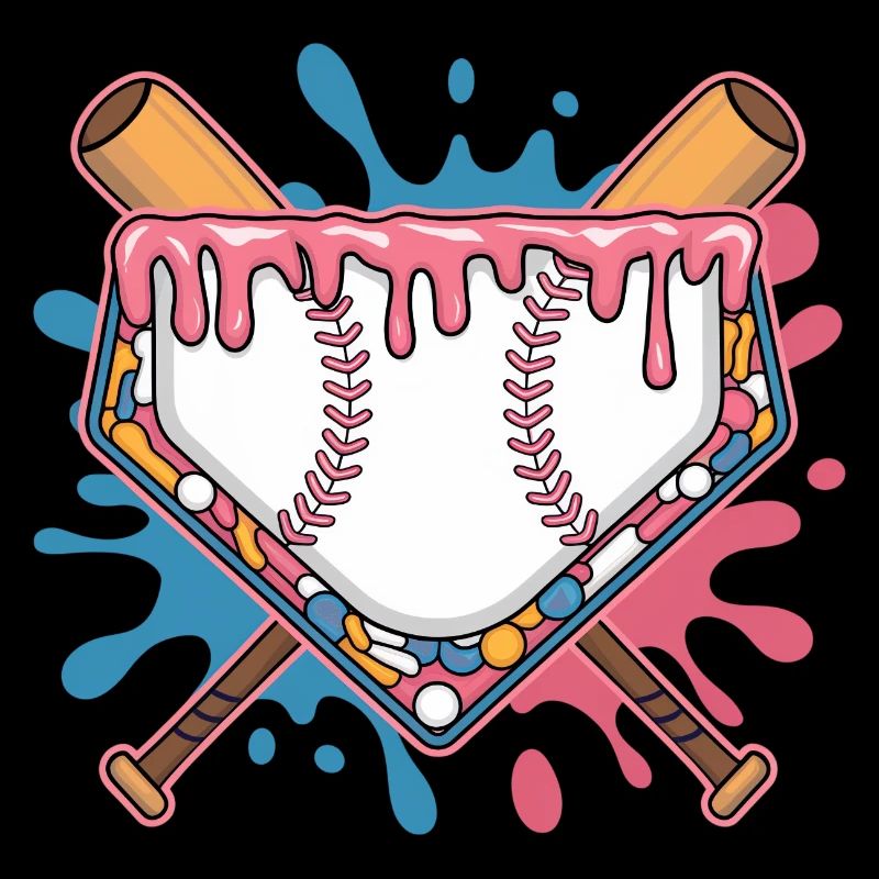 Baseball Homeplate Mit Schlaeger Und Buntem Splash