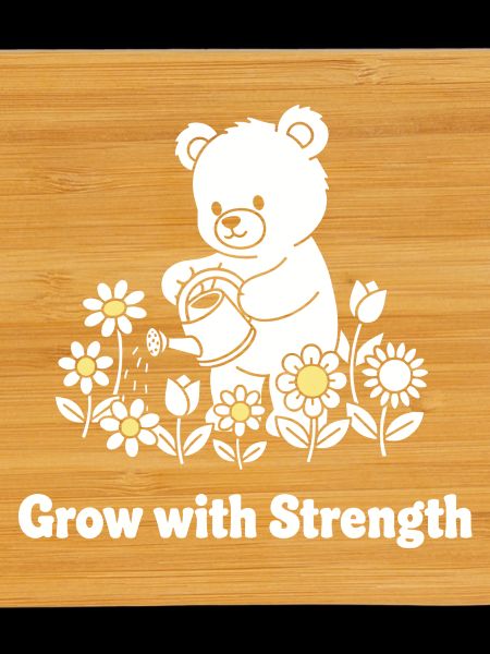 Bear watering flowers – strength grows