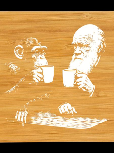 Darwin and monkey drinking Coffee 