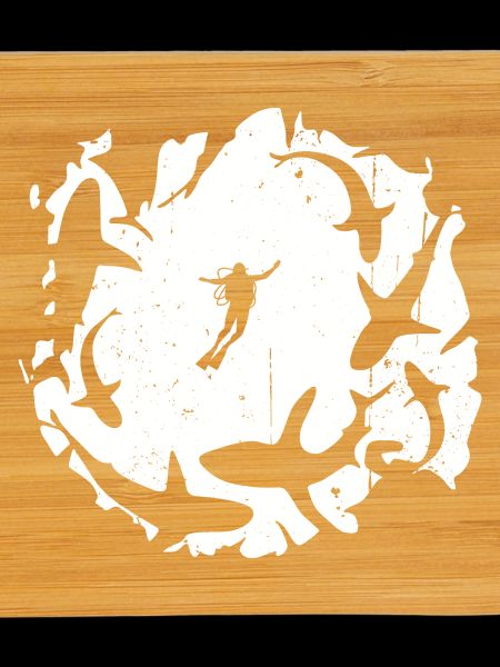 Diver in  Circular Shark Silhouette