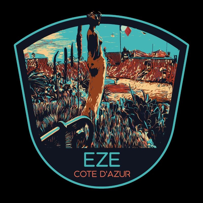 Originalillustration Dorf Èze, Côte d'Azur