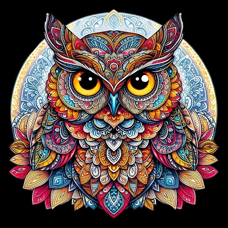 Eule mit Mandalas verziert
