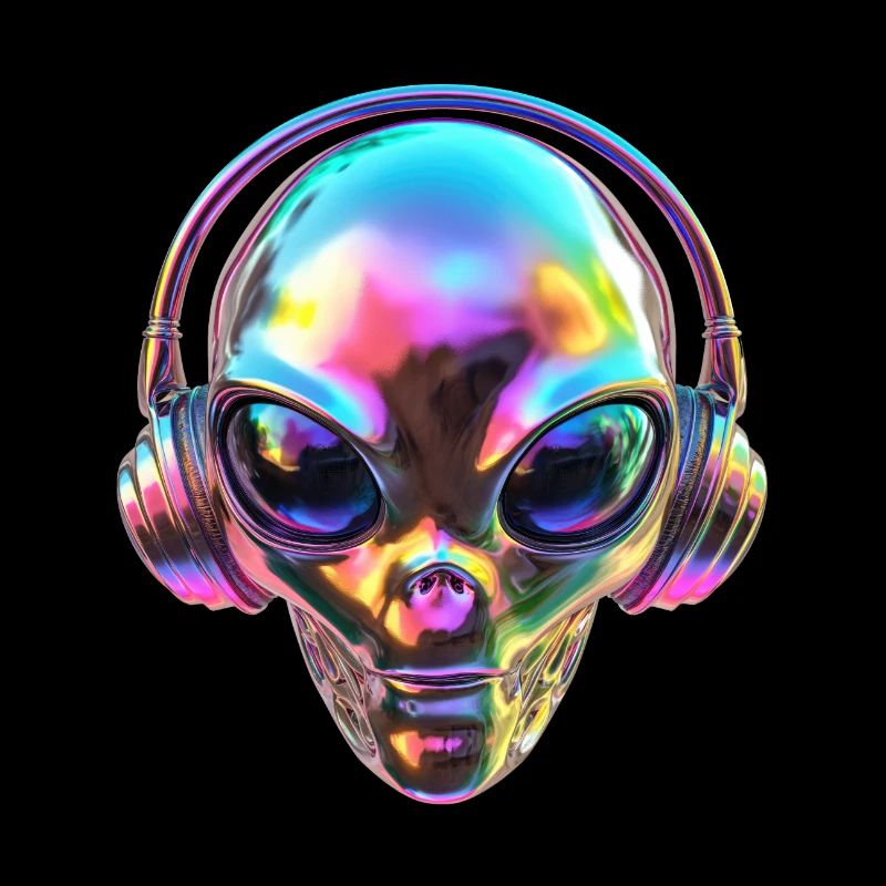 Chromatic Alien Head with Headphones