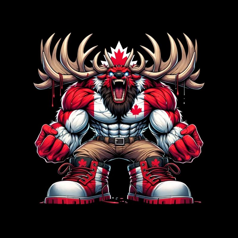 Wapiti du Canada avec drapeau national