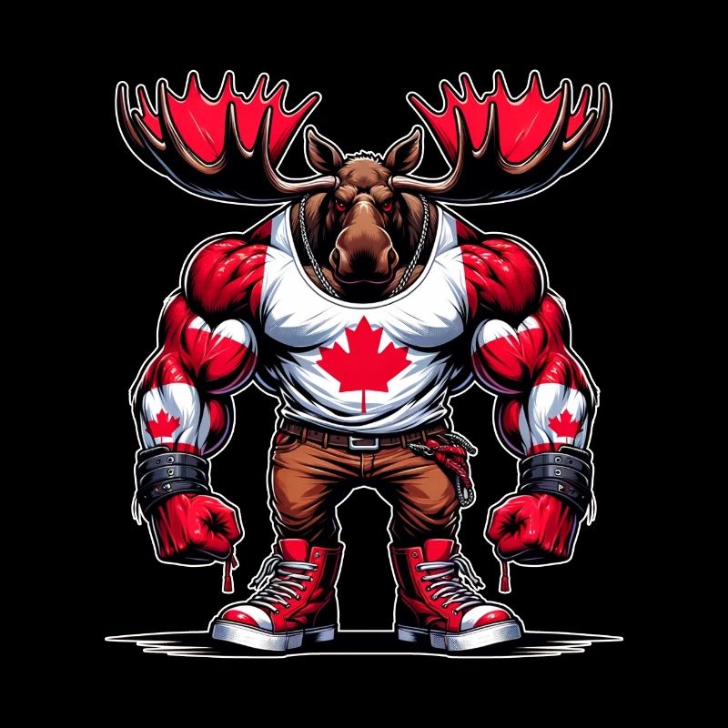 Wapiti du Canada avec drapeau national