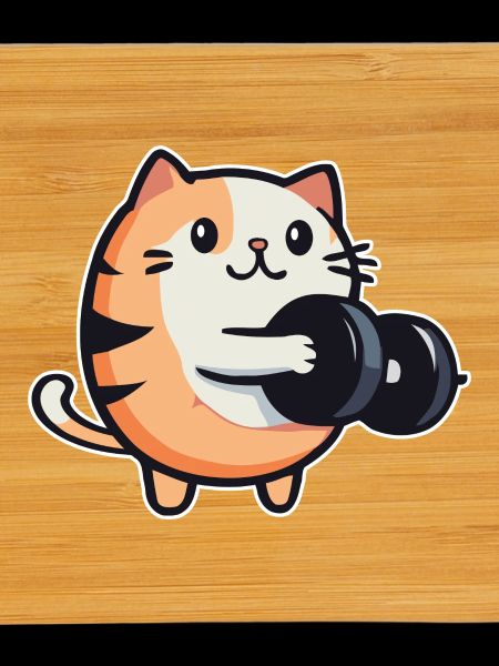 Funny cat with dumbbells fitness