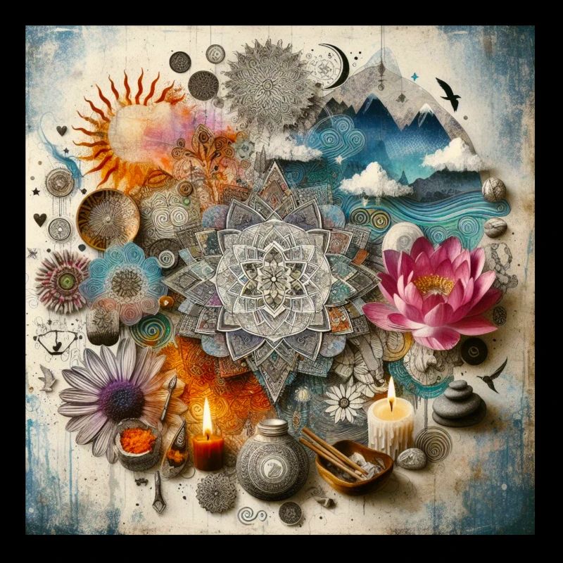 Mandala de fleurs avec lotus et bougies