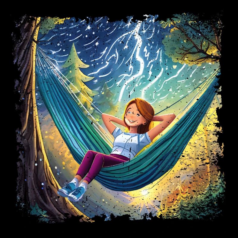 Fille sur hamac, se détendre, avec des flashs