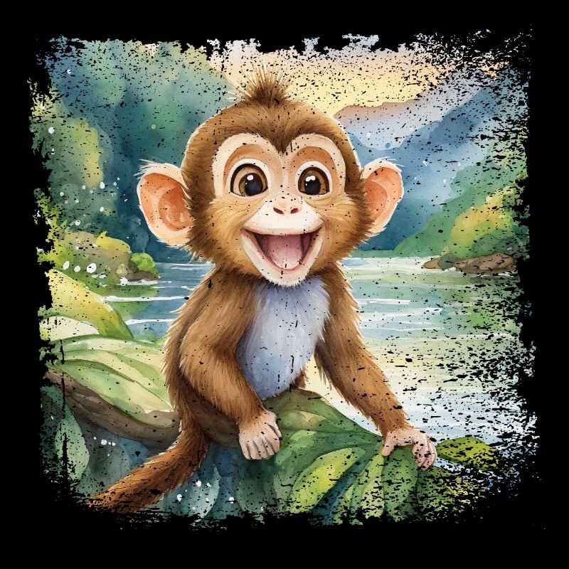 Cute young monkey, cheerful by the river