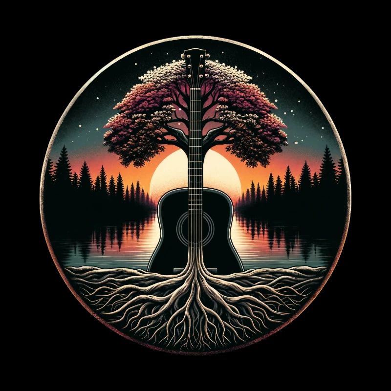Guitare abstraite dans la forêt