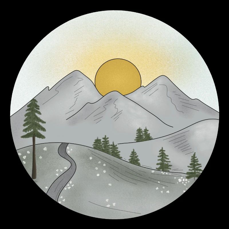 Mountain idyll at sunset in spring