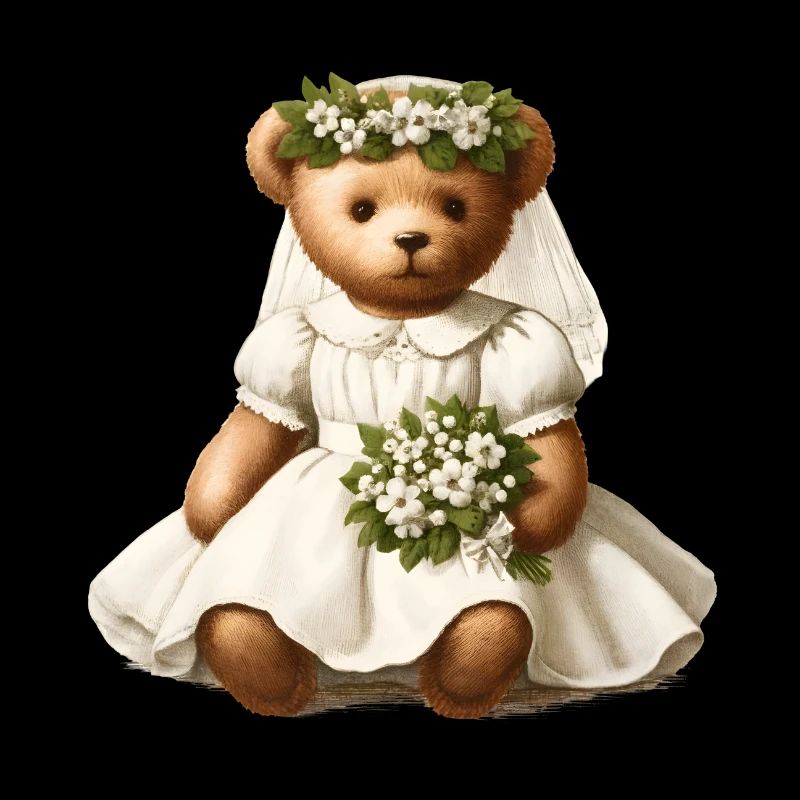 nostalgischer Vintage-Teddy als Braut mit Blumen