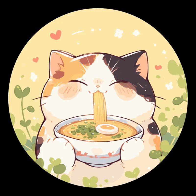 Katze isst Ramen