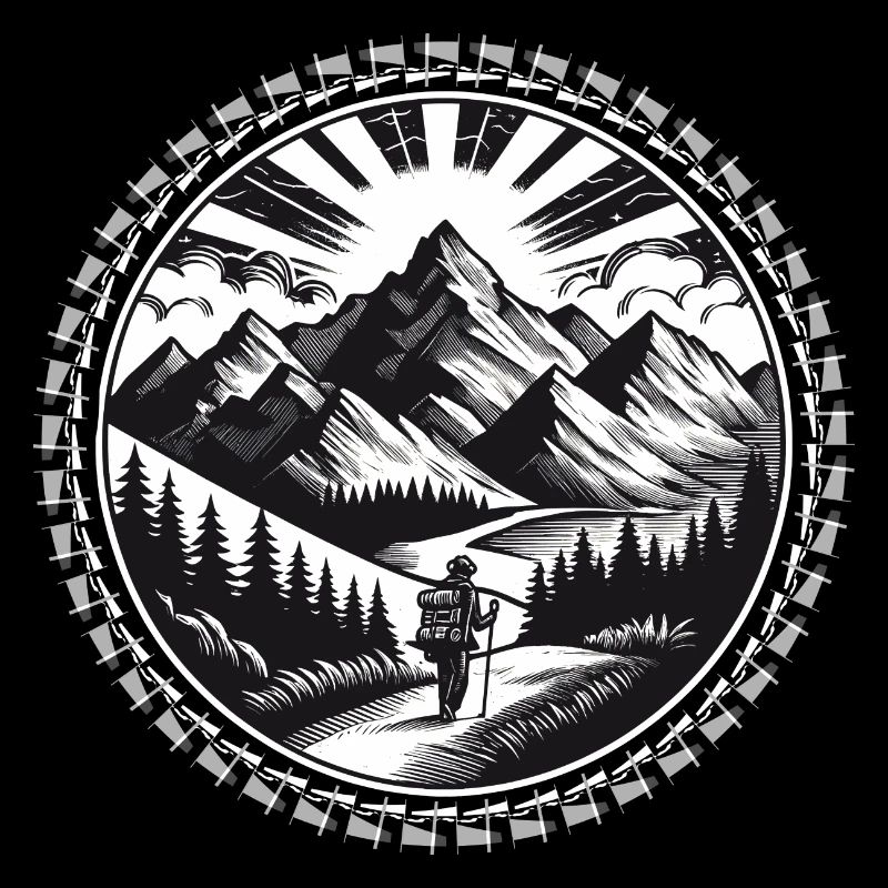 Mountain landscape with a hiker on a trail