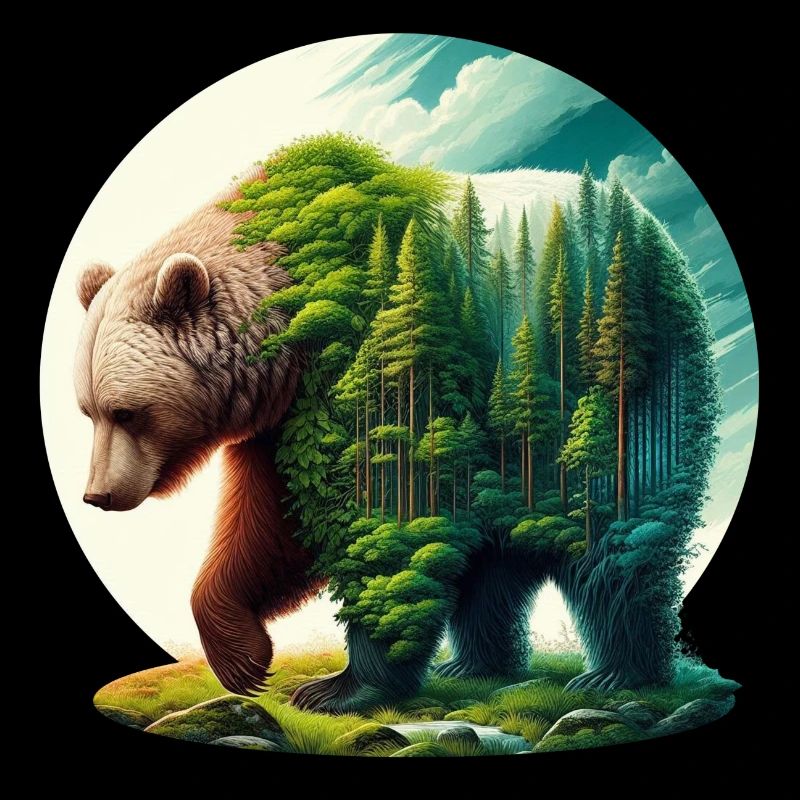 Ours avec forêt en silhouette
