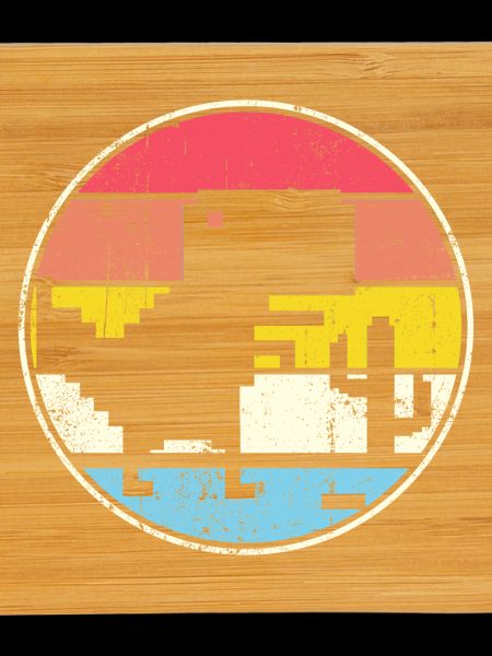 Pixel Sunset Circle with Silhouette