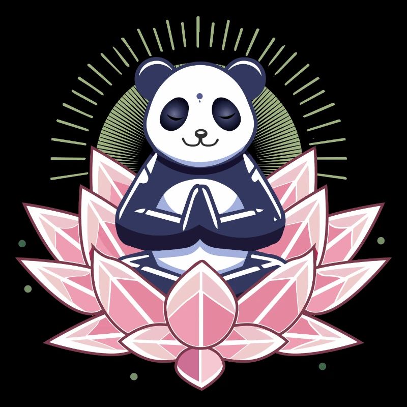Panda méditant sur fleur de lotus