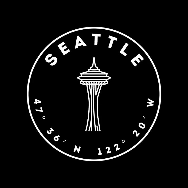 Seattle mit Space Needle und Koordinaten