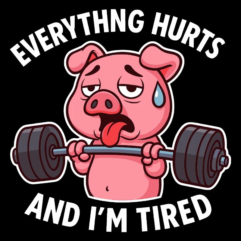 Exhausted Pig Lifting Weights Design