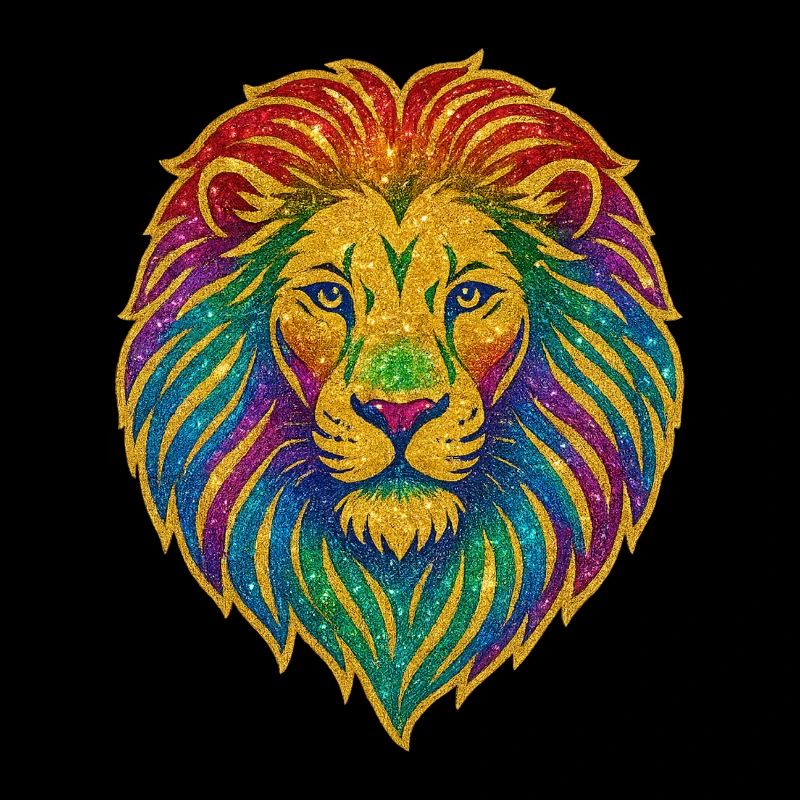 Rainbow Lion Glitter Motif