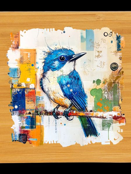 Blauer Vogel im Farbblock-Abstract