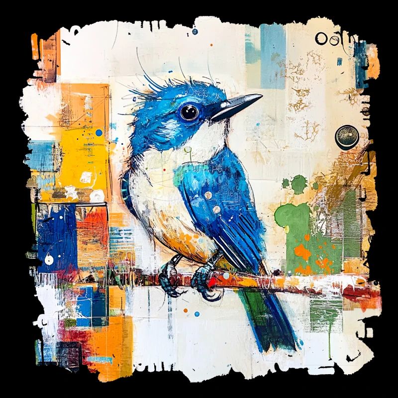 Blauer Vogel im Farbblock-Abstract