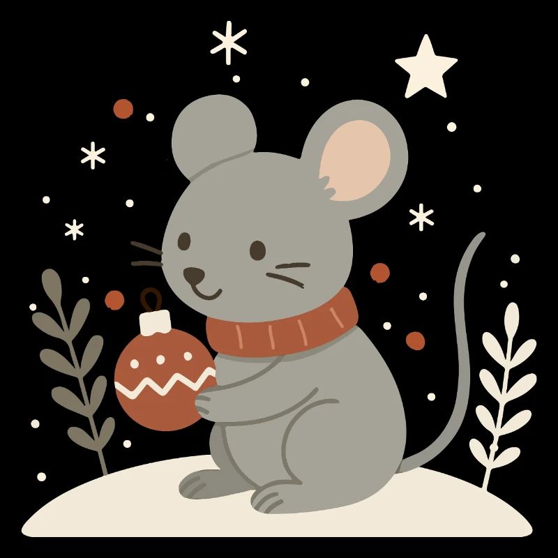 Winterliche Maus mit Weihnachtskugel – Tiermotiv