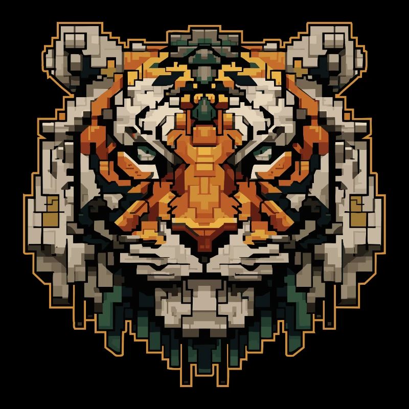 Strong pixel tiger in retro look