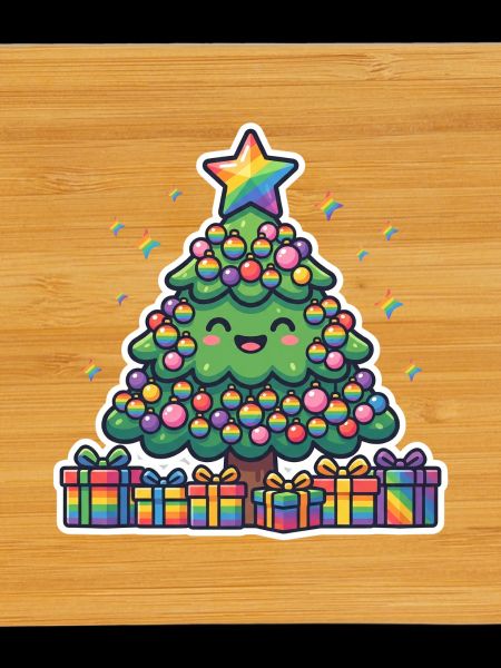 Cheerful rainbow Christmas tree cute