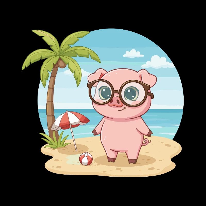 Cochon mignon avec des lunettes vacances d’été sur la plage