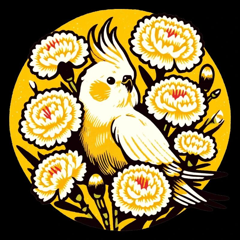 Cockatiel Amid Peony Circle