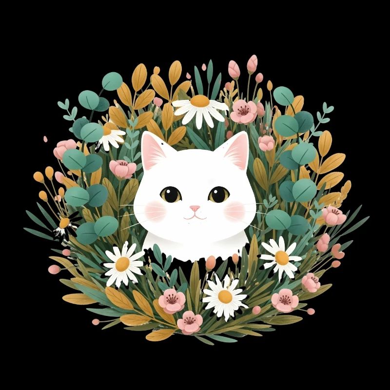 Tête de chat dans une couronne de fleurs