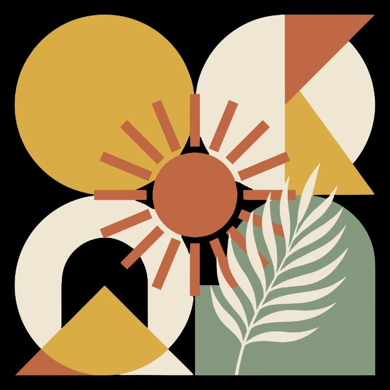 Boho-abstrakter geometrischer botanischer Sonnenstrahl