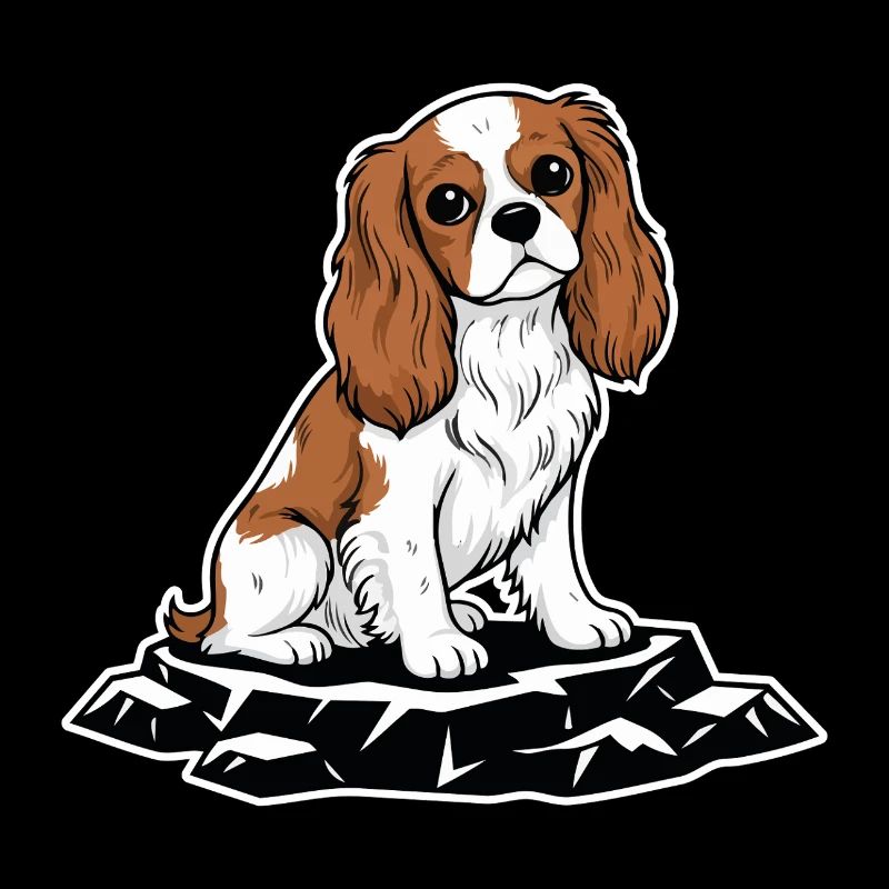 Cavalier King Charles Dog on Rock Portrait