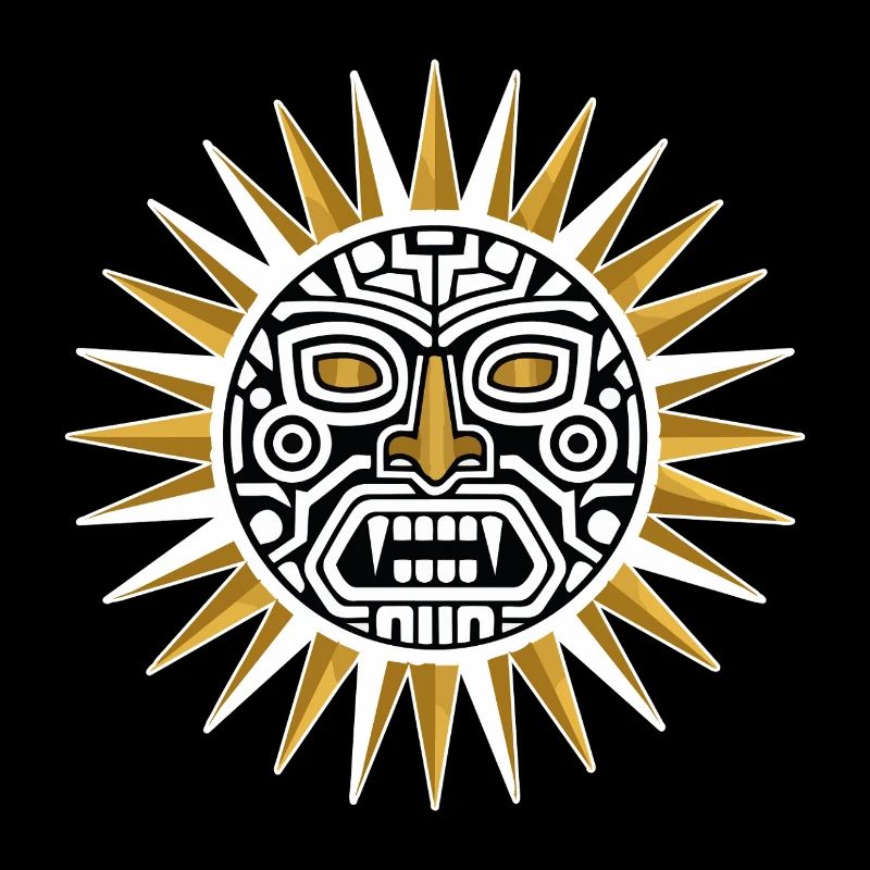 Soleil Maya Inca Or et Blanc Totem Divinité